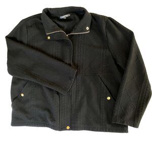 Laurel Gray Cable Knit Jacket Embroidered Black Gray Zip XL Stretch Preppy Mom